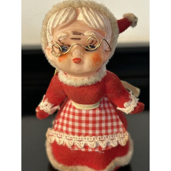 4 Vintage Ornaments Flocked Santa & Mrs Claus Christmas Mouse Santa by Fire - Picture 7 of 11